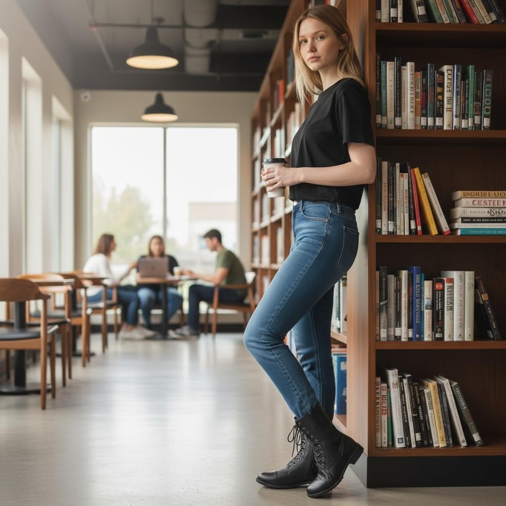 ABSOLEX Womens Lace up Round Toe Low Heel Combat Boots - Image 6