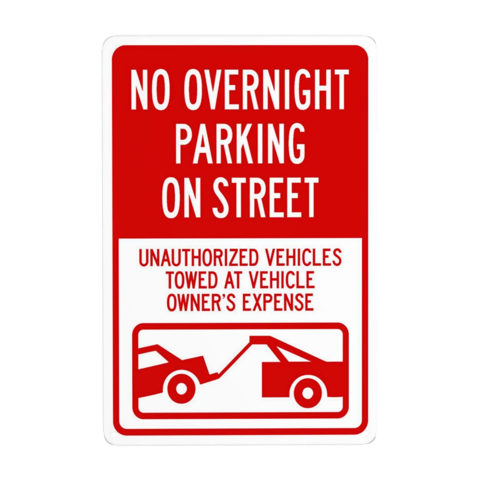 SMAZDFXX No Overnight Parking On Street Unauthorized Vehicles Towed With Graphic Metal Warning Signs, Cautions Security Tin Sign, Safety Posted Signs for Street Business Wall Decor 12"x16"