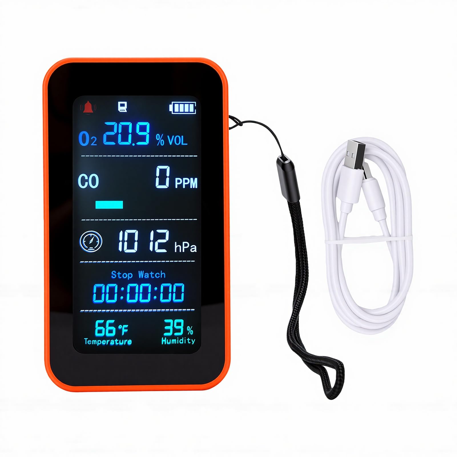 Tosuny Detector Portátil de Calidad del Aire, Monitor de Oxígeno, Medidor de Humedad, Temperatura y Presión del Aire con Linterna, Cronómetro, Mini Sensor para Viajes, Camping, Habitación de Hotel