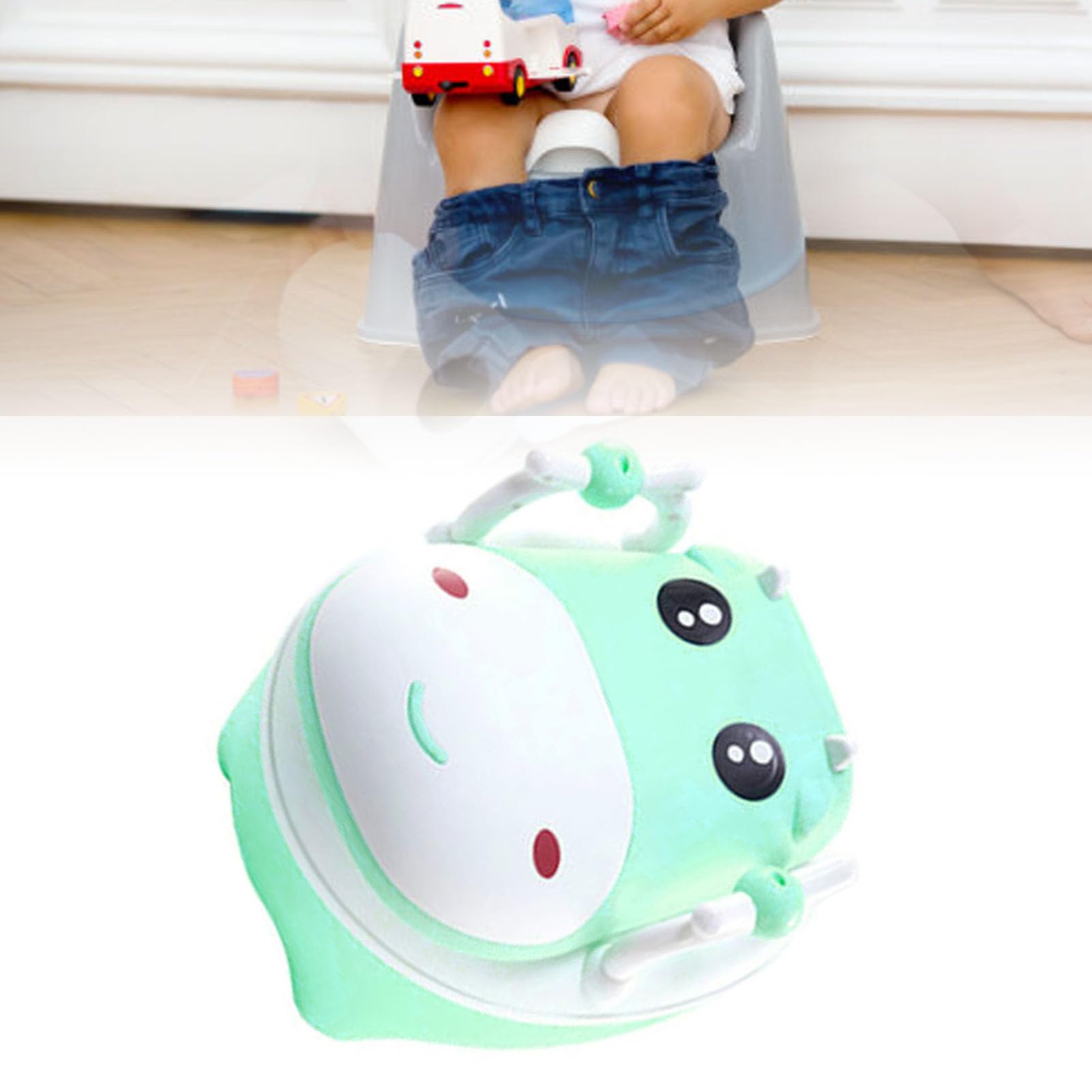 Inodoro de Entrenamiento para Ir Al Baño con Cepillo, Antideslizante, Desmontable, de Género Neutro, para bebé, Orinal para Niño y Niña (GREEN)