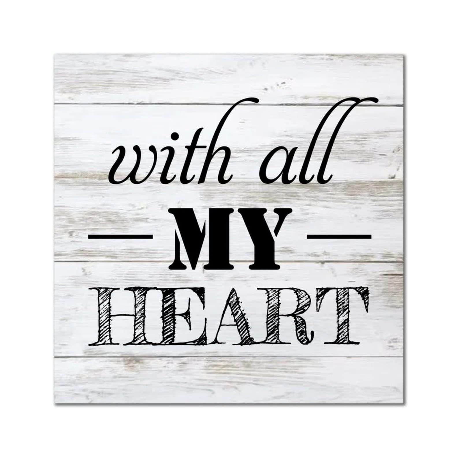 Plaque murale rétro en bois With All My Heart décoration suspendre 35x35 cm