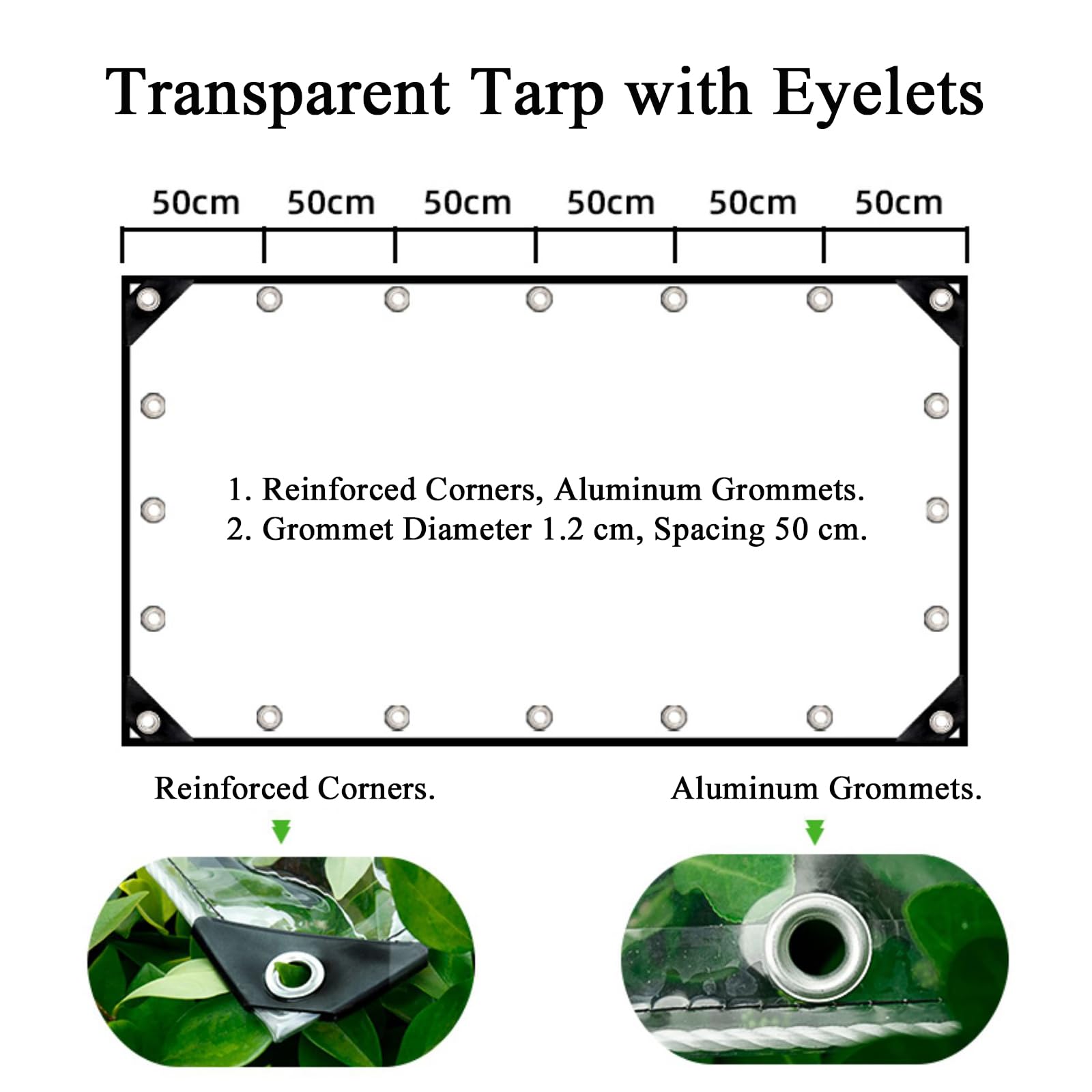 Lona Transparente Impermeable Exterior, 0,3 mm PVC Toldo con Ojales Protección UV Resistente a Desgarros para Terraza Pérgola Jardín Camping Piscina Muebles Plantas, con Cuerdas(1.5x3m)
