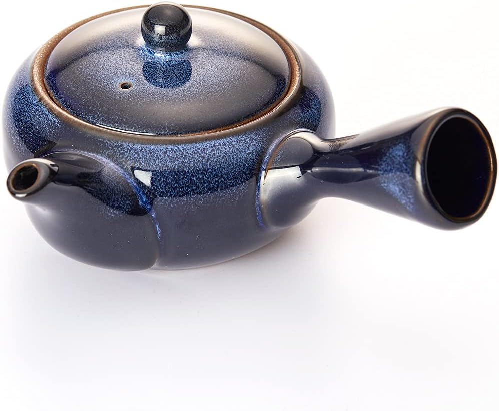 Senbird Handcrafted Kyusu Teapot, Traditional Mino Ware, Ceramic Yokode Kyusu, Stargazing Blue Glossy Glaze with Mesh Net from Gifu Japan, 8oz (1cup) capacity