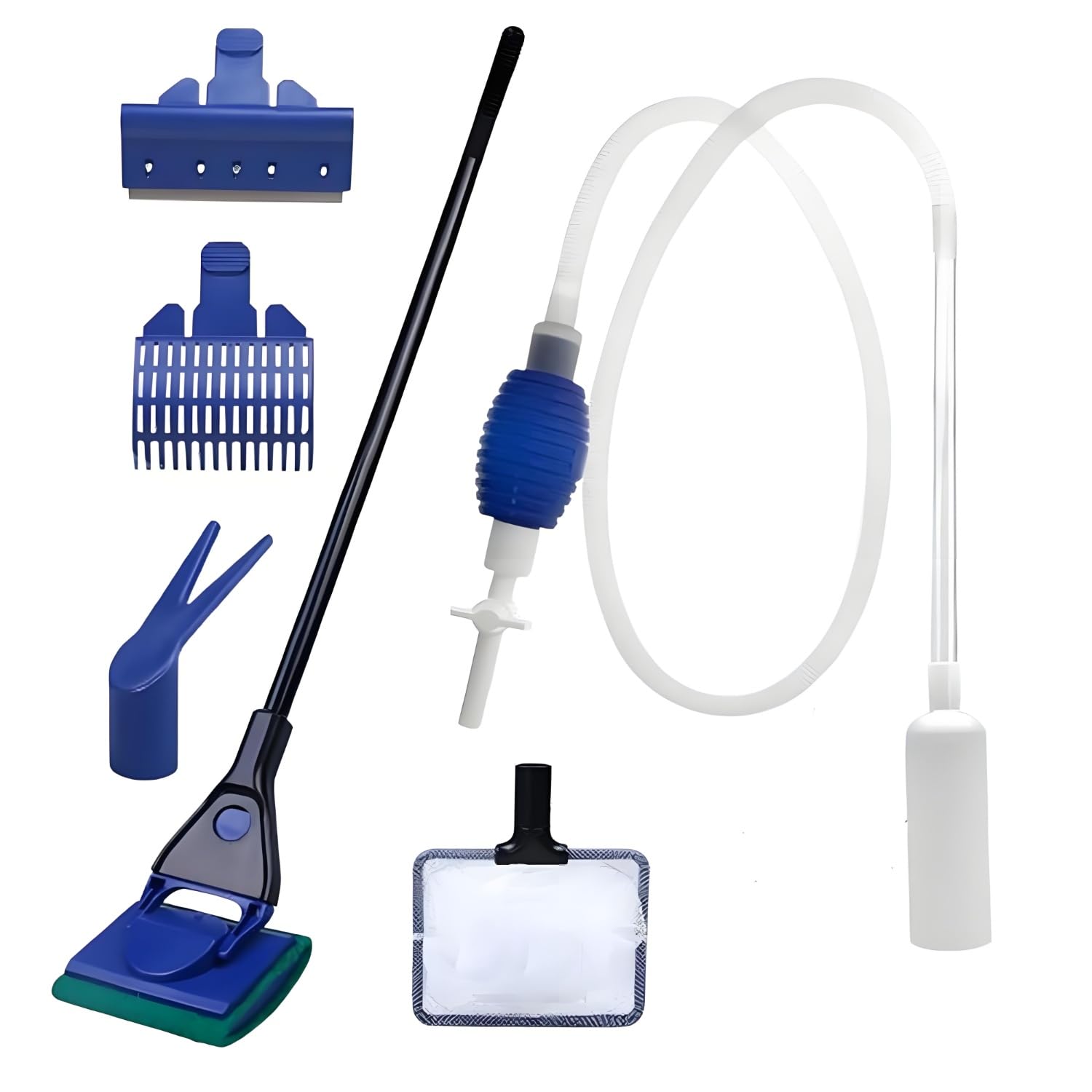 Set Di Pulizia Per Acquario, Pulitore Di Ghiaia Per Acquari, Detergente Per Acquario Accessori, Cambio d'Acqua Per Acquario Detergente, Con 5 Accessori Rimovibili, Per Manutenzione Ordinaria