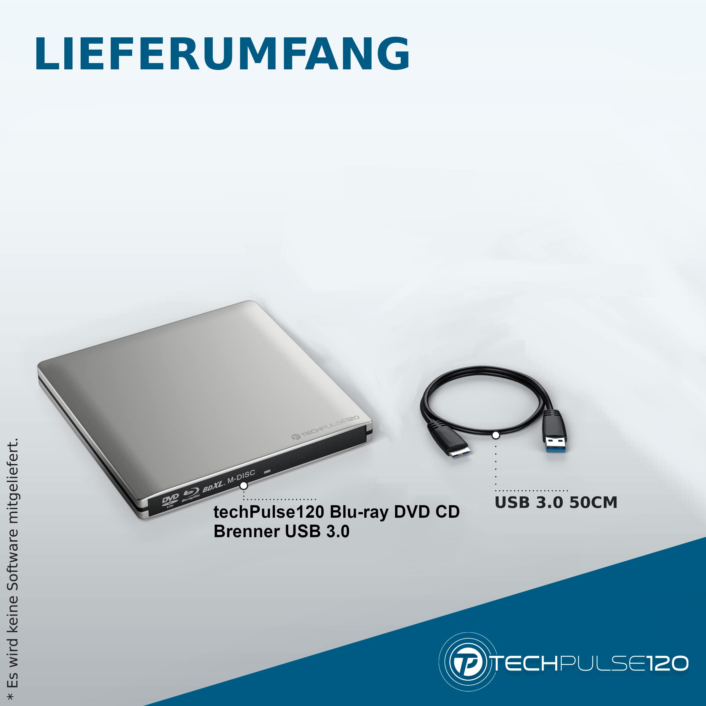 techPulse USB 3.0 3D BDXL Externe Blu-Ray M-Disc Graveur Lecteur en Aluminium Portable BD DVD CD Drive Odd Superdrive Rom Blueray Compatible Apple MacBook Pro Air ou d'autres Ordinateurs de Bureau