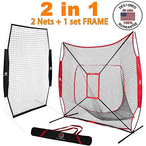 LuxSports 2 in 1 Practice Net and L-Screen(Protection Screen) for Baseball&Softball for Hitting, Pictching, Fielding and More, Commercial Grade Net Set with Strike Zone, Carrying Bag and Stakes