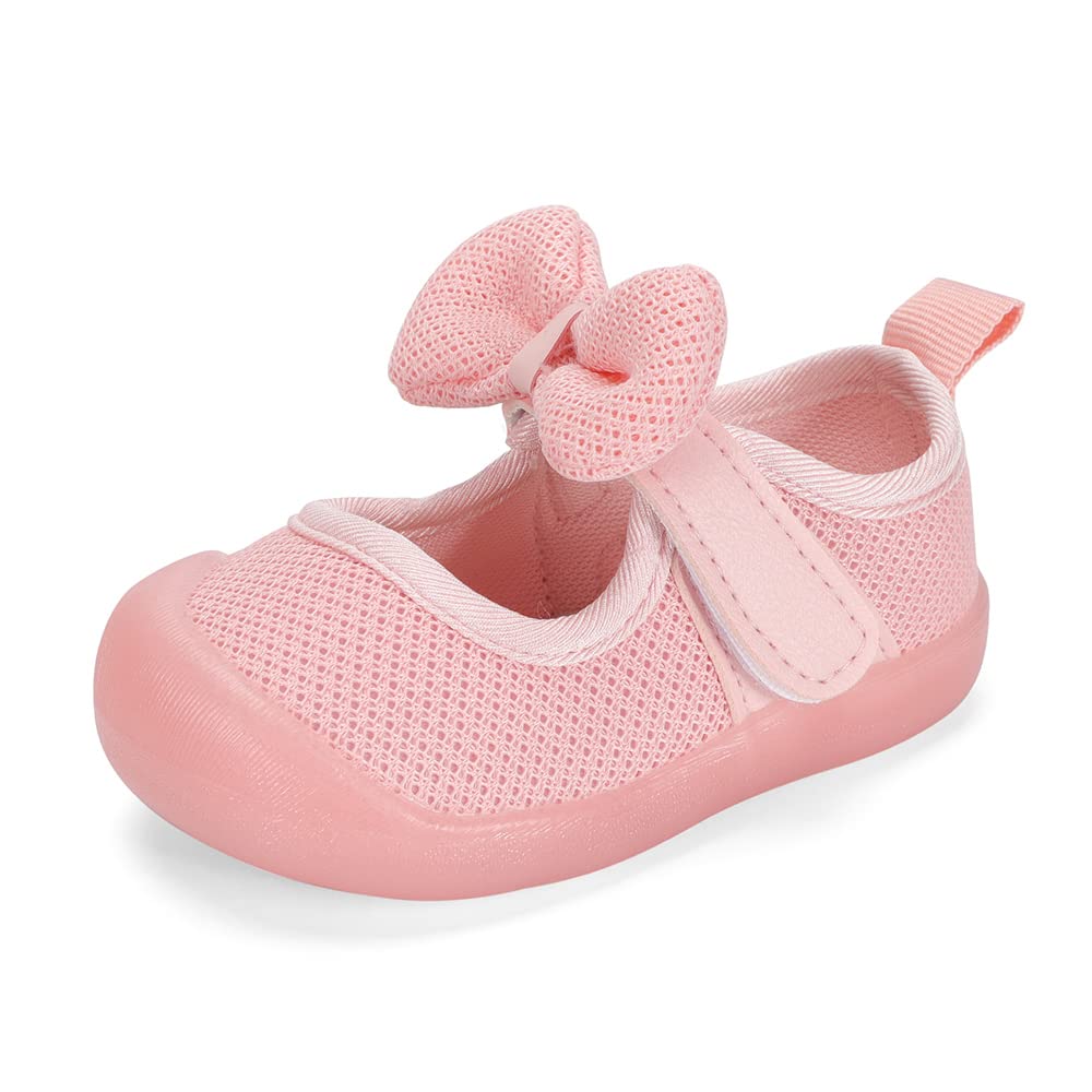 Baby Shoes Boy Girl Infant Sneakers Breathable Mesh Walking Shoes Non-Slip Rubber Sole Toddler Crib First Walker Shoes, Pink 9-12 Months