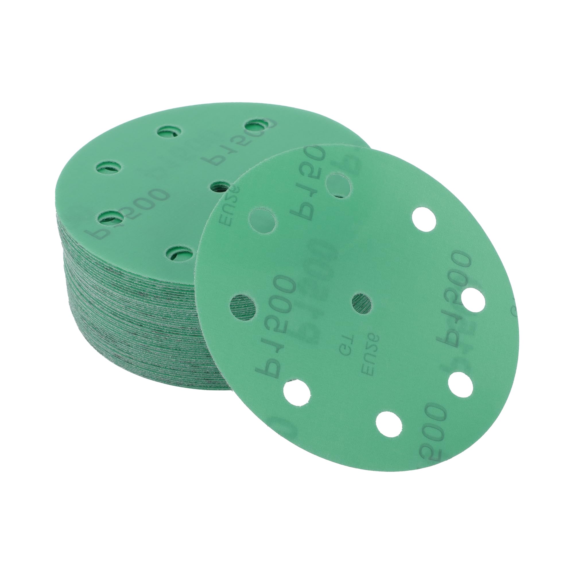 A ABSOPRO Sanding Discs 5 Inch 9 Hole 1500 Grit Round Hook and Loop Sandpaper Aluminum Oxide Green 50pcs, 5"