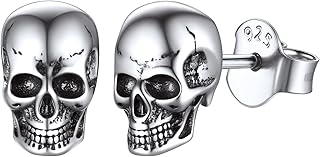 925 Sterling Silver Skull Stud Earrings, Personalized...