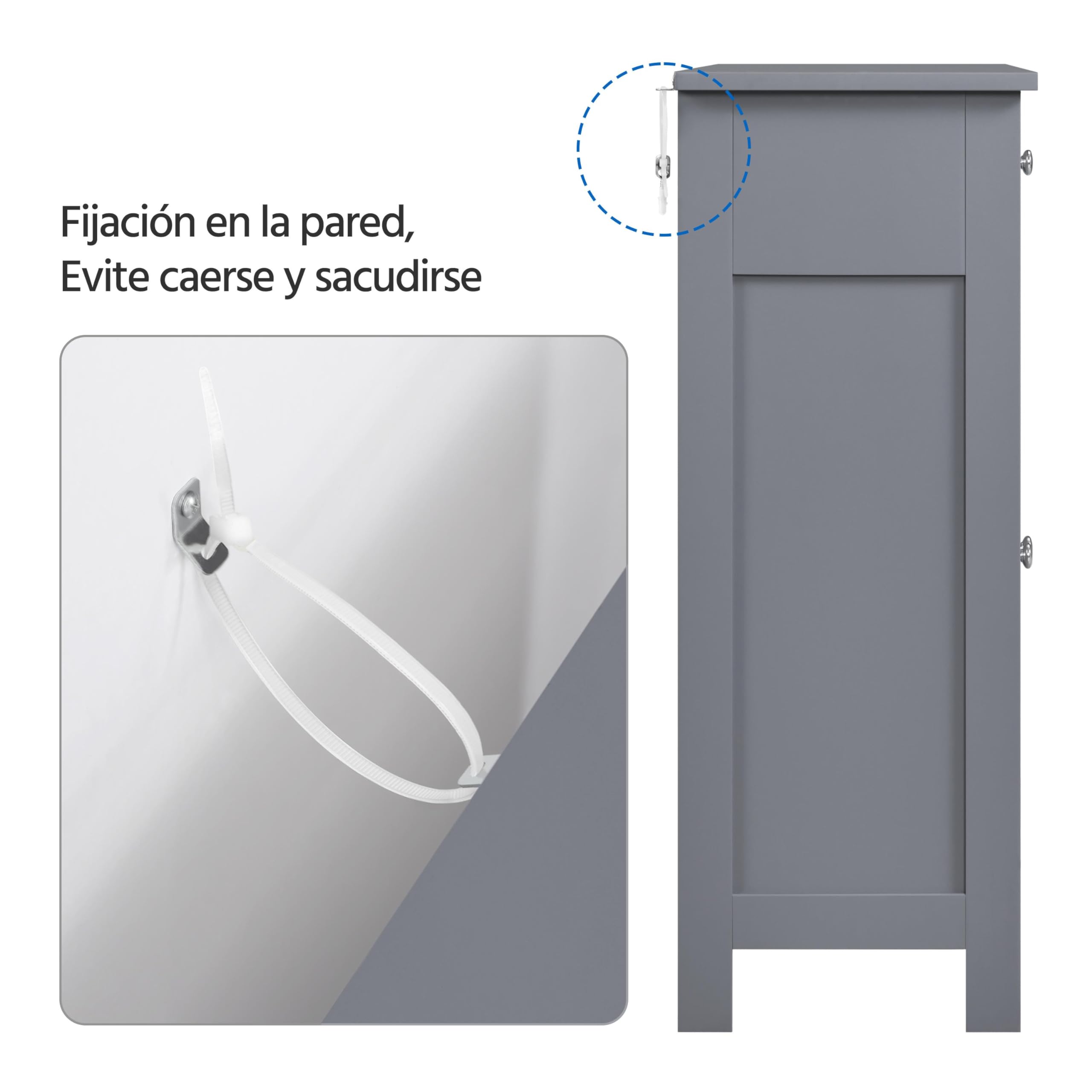 Yaheetech Mueble de Baño de Suelo Auxiliar de Madera Armario Baño con Cajón y Puertas Mueble de Cocina con Estante Ajustable 75 x 30 x 80 cm Gris