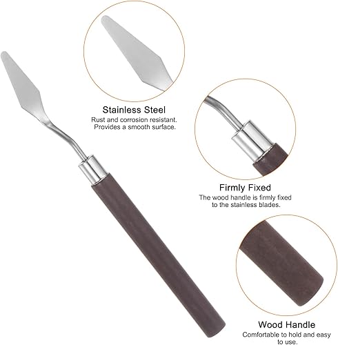 Miniatura 4 de 2 cuchillos de paleta n. 6 de 0.472 in de ancho de acero inoxidable pequeña espátula puntiaguda cuchillo de paleta de pintura con mango de madera