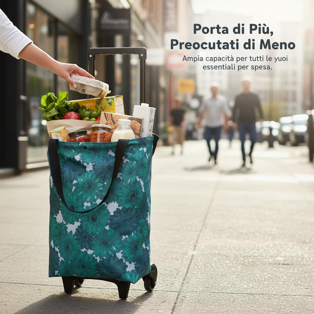 Borsa Carrello Spesa Borsa Carrello Borsa Spesa Carrello Borsa Spesa Ruote Borsa Spesa Pieghevole con Ruote Affidabili E Capacità Generosa Tessuto, Stampa floreale margherita