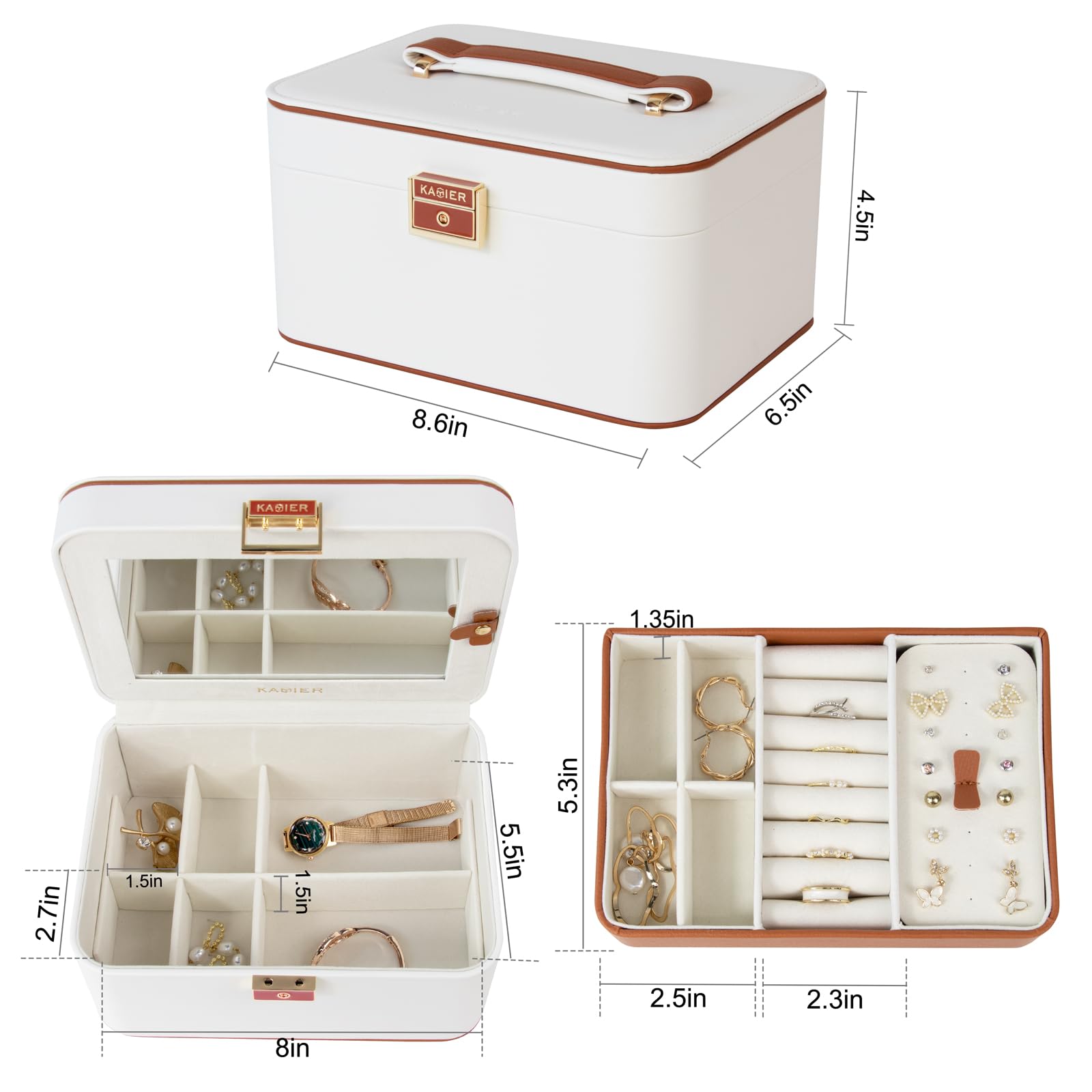 JXINLODGEG Sieradenkistje voor meisjes en dames, kunstleren sieradenorganizer met laden, spiegel, slot en sleutels voor het opbergen van ringen, armbanden, oorbellen, kettingen (zwart JXINLODGEG Sieradenkistje voor meisjes en dames, kunstleren sieradenorganizer met laden, spiegel, slot en sleutels voor het opbergen van ringen, armbanden, oorbellen, kettingen (zwart