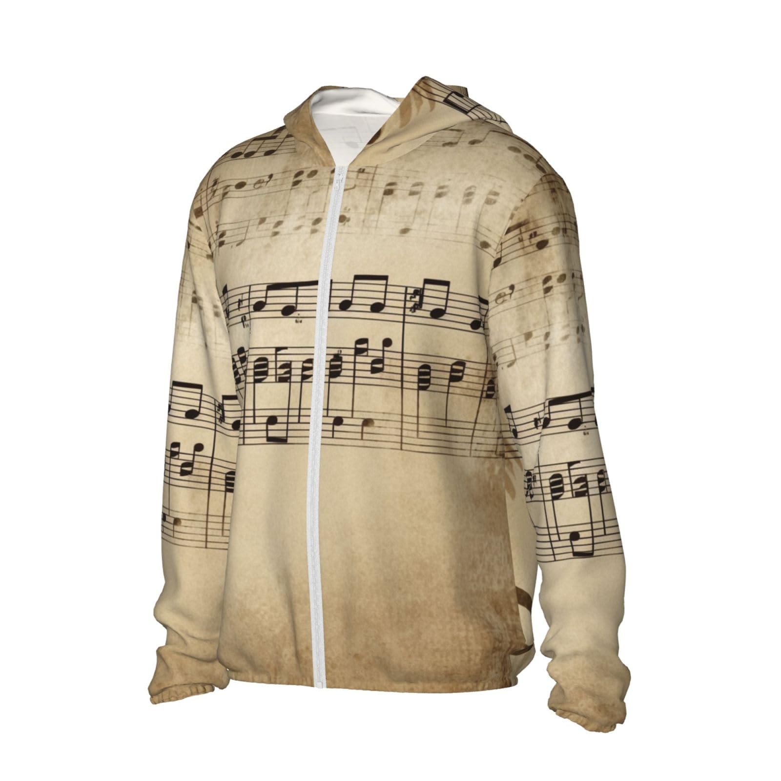 UPF 50+ Light Jacket Full Zip Sun Protection Hoodie for Women Men Long Sleeve Music Notes on Old Paper Sun Shirts Black