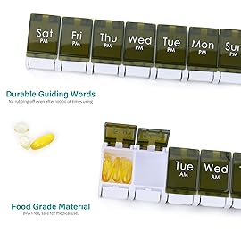2 Week Pill Box, MOLN HYMY 7 Day Pill Organizer 2 Times a Day, Weekly Pill Container to Hold Medication, Vitamins Fish Oils (Green)