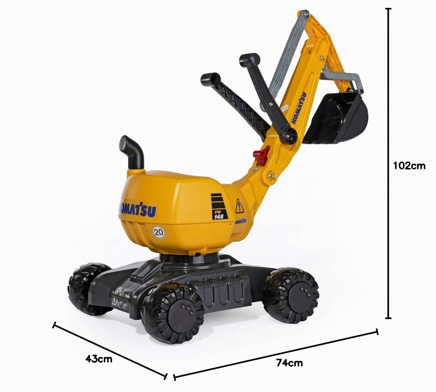 Rolly Toys RollyDigger Komatsu 421169 - Giocattolo di sabbia, colore grigio/giallo, per bambini dai 3 agli 8 anni, chiusura automatica, 102 x 43 x 74 cm