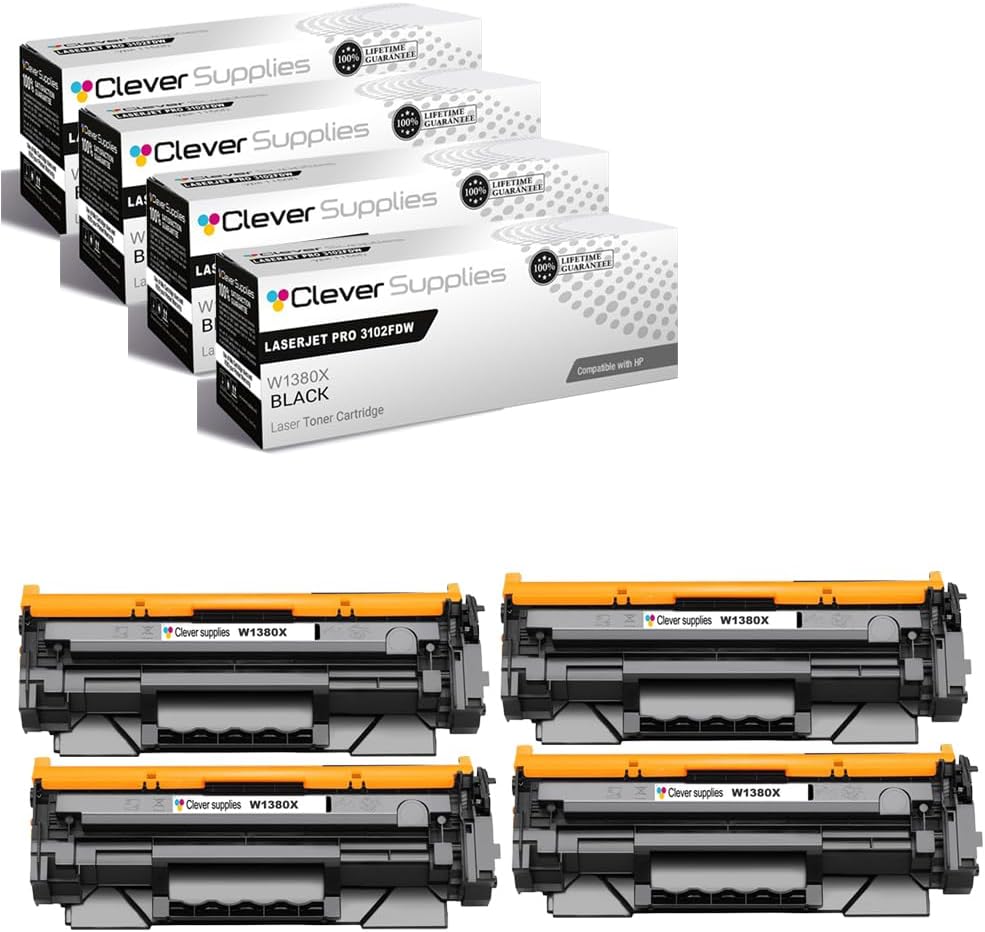 CS Replacement Compatible with HP PRO 3102FDW Toner Cartridge W1380X to use with PRO 3001DW PRO 3002DW PRO 3101FDW PRO 3102FDW (Black, 4-Pack)