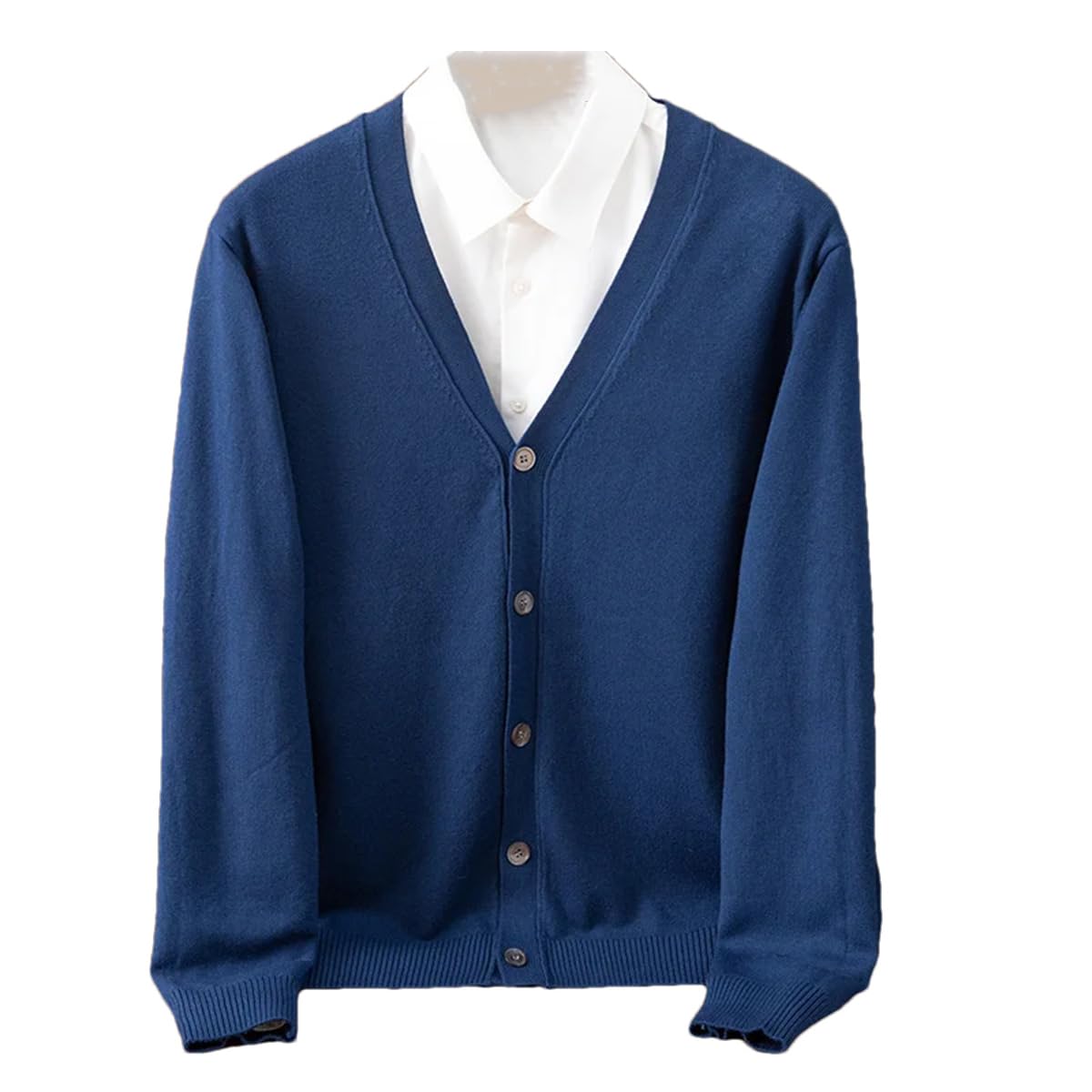 Manteau d'hiver en laine mérinos et cachemire pour homme – Cardigan à col en V – Style décontracté – Couleur unie – Manteau