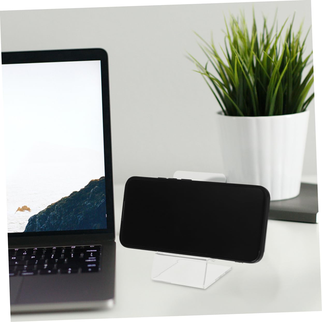 Soporte para Teléfono Móvil Uso Manos Libres Transparente de Escritorio Compatible con Varios Modelos 15 Unidades, Acrílico Resistente, Compacto para Oficina y Hogar