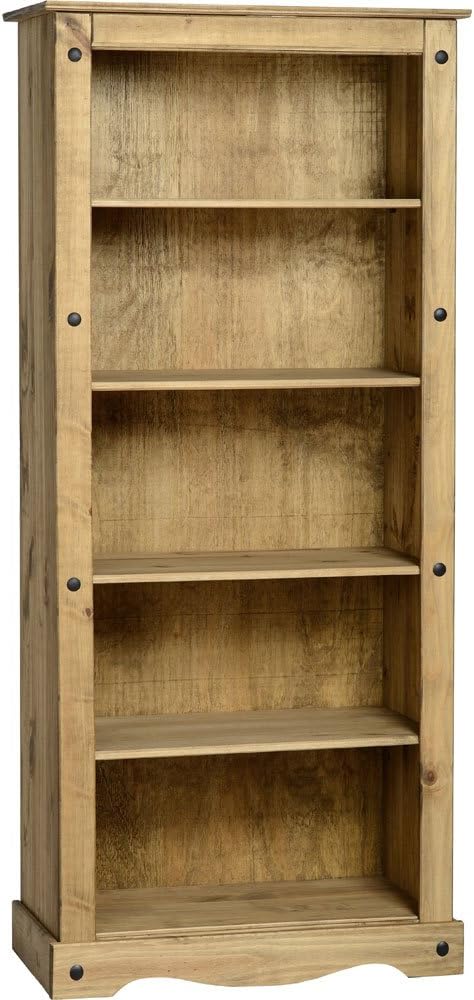 Corona Bookcase Large Tall 5 Shelf Solid Wood Pine Wooden Living Room Shelving Open Display Office Bedroom Storage Dresser 180cm High 82cm Wide 29cm Deep