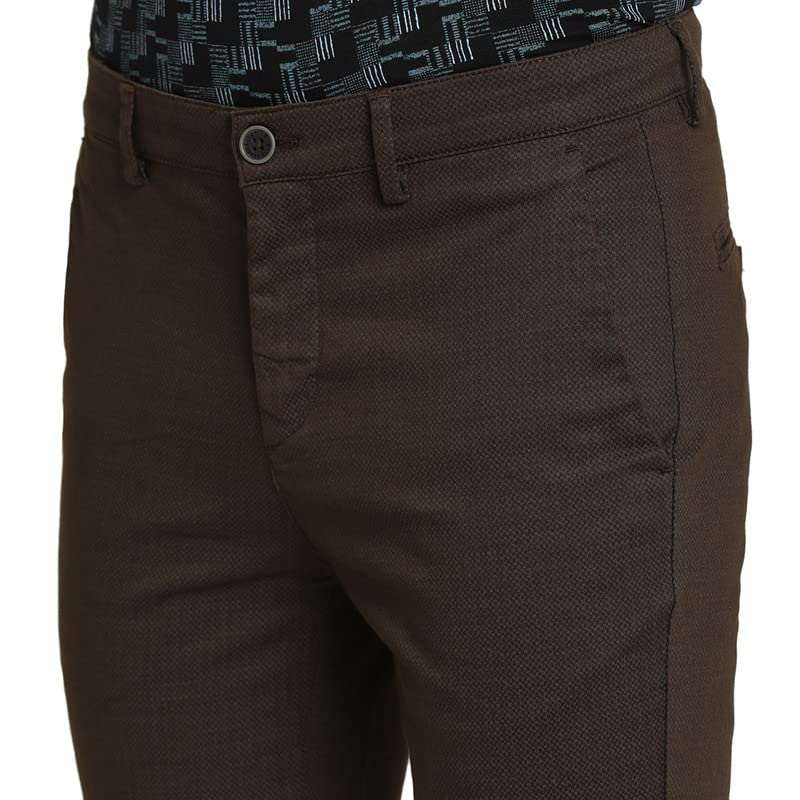 Image of Turtle Men Cotton Brown Solid Narrow Fit Trousers