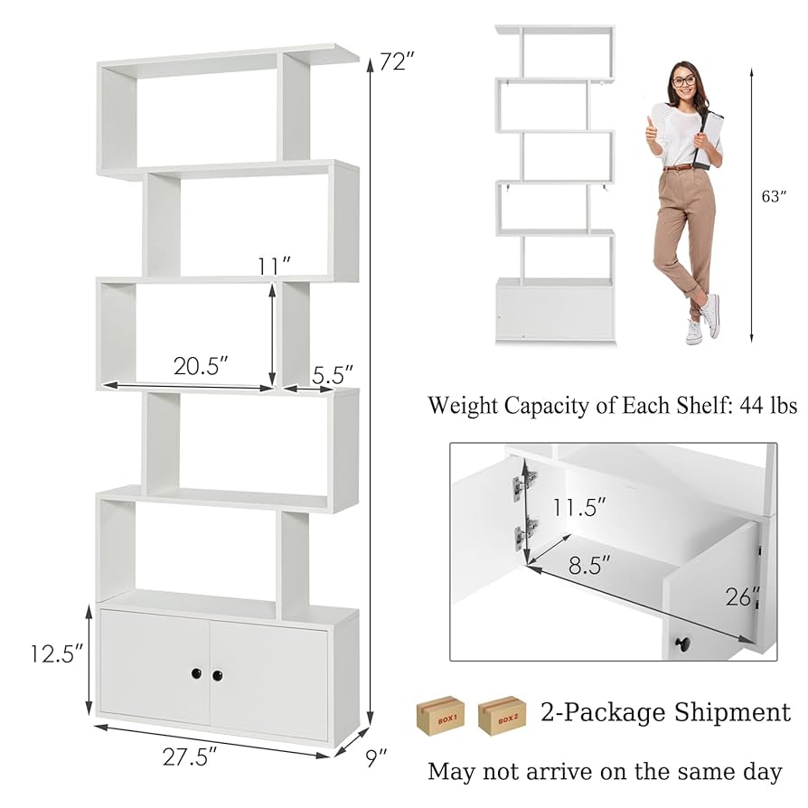Amazon.com: SILKYDRY 6-Tier Geometric Bookcase with Cabinet