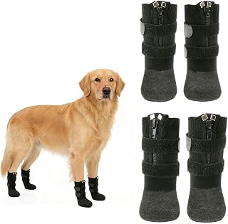 PhaechildGrips Anti-Slip Waterproof Dog Boots with Zipper - Paw Protection from Rain, Snow, Hot Pavement for Small Large Senior Dogs
