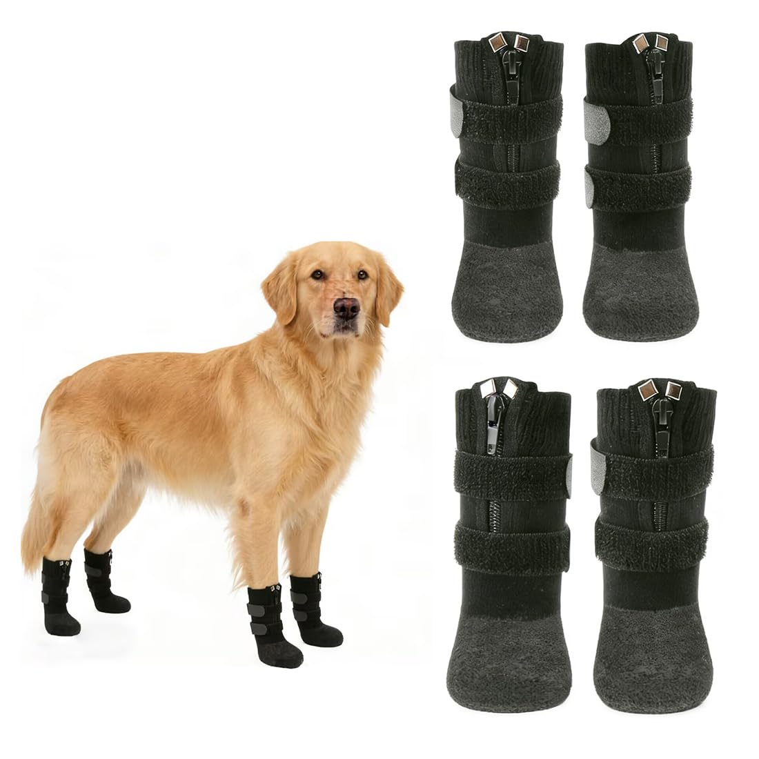 Photo 1 of [Clean] Phaechild Anti Slip Dog Socks Boots with Zipper,Waterproof Dog Shoes to Prevent Licking Paws,Winter Snow Rain Days/Hot Pavement Protection for Small Medium Large Senior Dogs Black XL