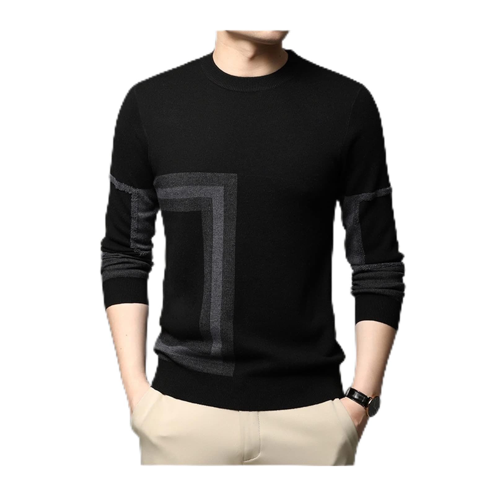 Świąteczny sweter miękki dzianinowy moda męski sweter z czarnej wełny sweter Crew Neck Autum zima swobodny sweter męskie ubrania dżentelmen sweter na zewnątrz (kolor: B, rozmiar: XL)