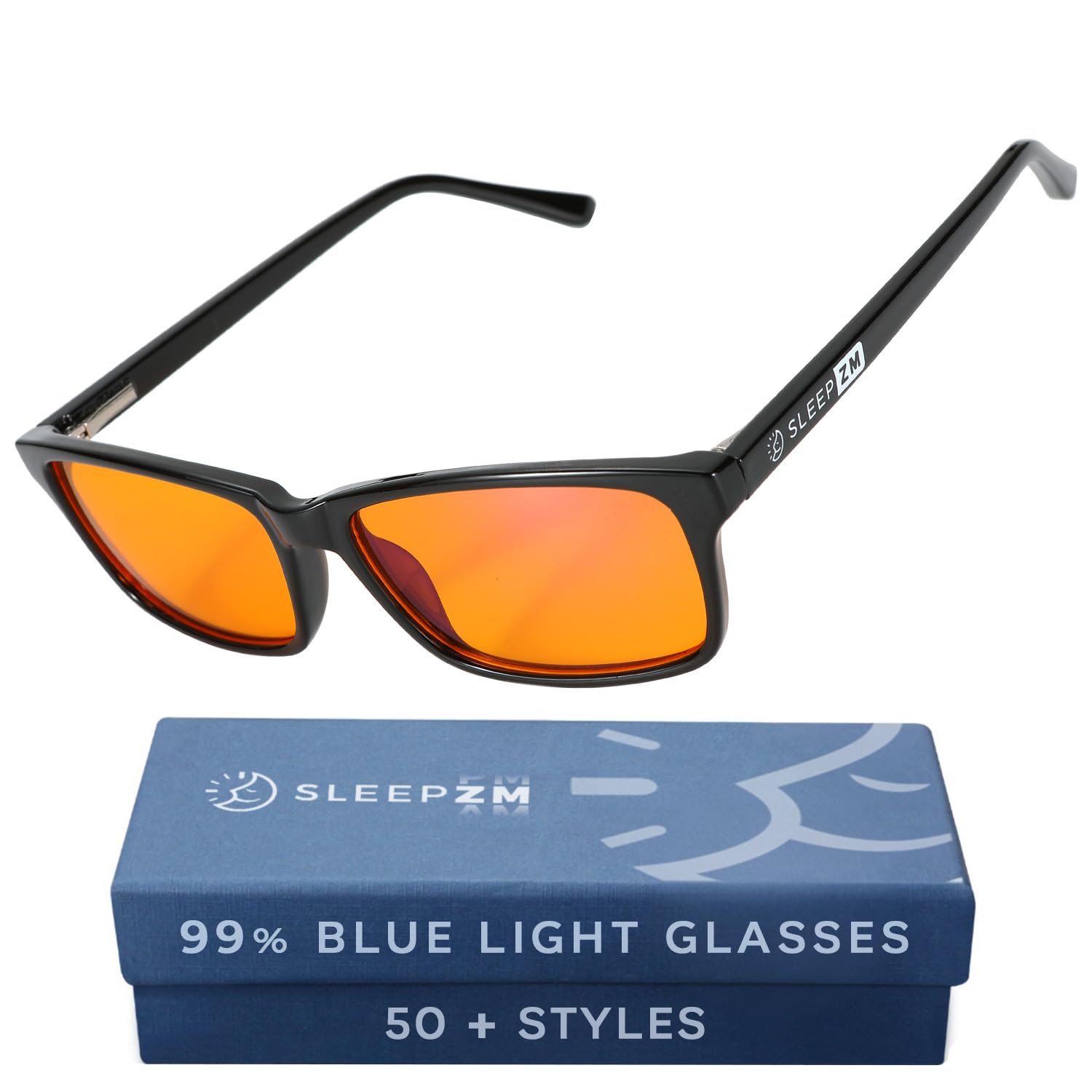 Sleep ZM Blue Light Blocking Glasses for Sleep - 99% Amber, Black Wayfarer | Eases Migrai…