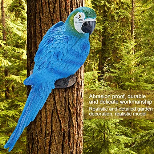 Broco Hanging Parrot Statue, Resin Lifelike Bird Ornament Figurine Parrot Model Toy Garden Sculpture Wall Decor (Blue Left) - Image 2