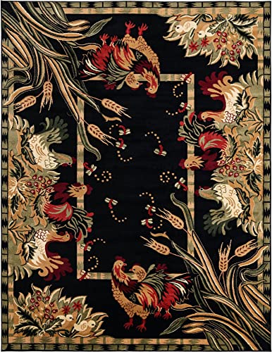 Image of Unique Loom Barnyard Collection Area Rug - Farm (7' 10 inch x 10' Rectangle, Black / Cream)