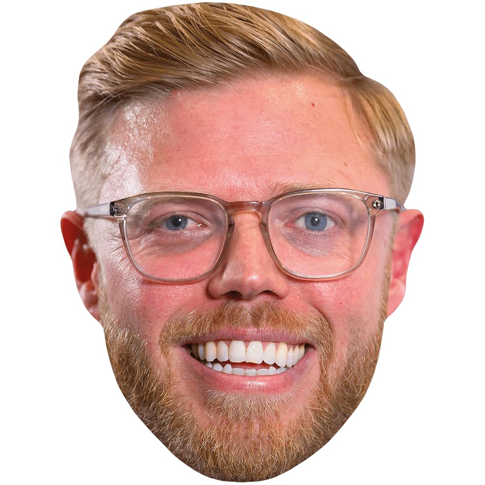 Celebrity Cutouts Lifelike Rob Beckett (Smile) Celebrity Mask, Flat Card Face, Fancy Dress Mask