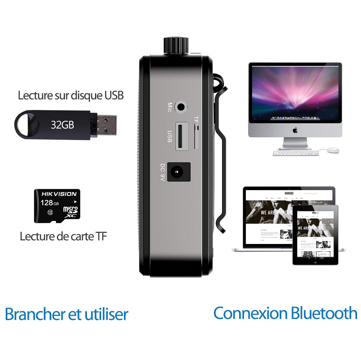 Giecy Draagbare spraakversterker met headset-microfoon 30 W oplaadbare batterij 2800 mAh krachtig geluidssysteem voor leraren, gidsen, coaches, presentatoren