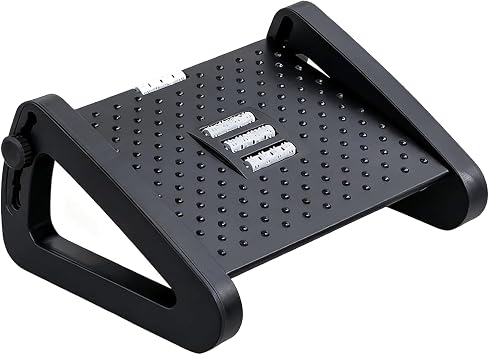 Foot Rest Under Desk, Ergonomic Adjustable Footrest for Office - 6 Height Settings 9-19cm, Heavy Duty ABS Plastic with Massage Rollers, Black - Relieve Leg Fatigue & Stop Leg Fatigue at Work