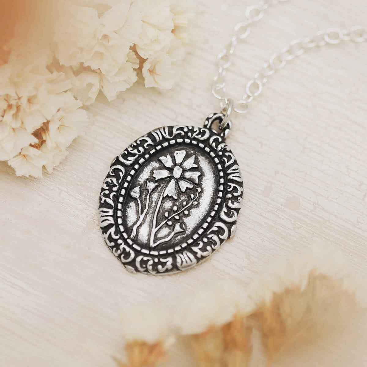 LISA LEONARD DESIGNS Pewter Vintage Cameo Necklace Embossed Floral Design Necklace Classic Cameo Pewter Jewelry Artisan-crafted Pendant - Image 5