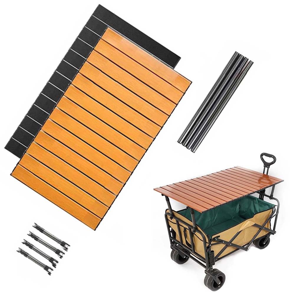 Verstellbarer, faltbarer Camping-Trolley, Tischplatte, 78 x 46 cm, Stahlbrett für flach zusammenklappbaren Bollerwagen, tragbar, Outdoor-Essen für Oberfläche für Picknick, Grillen, Schwarz