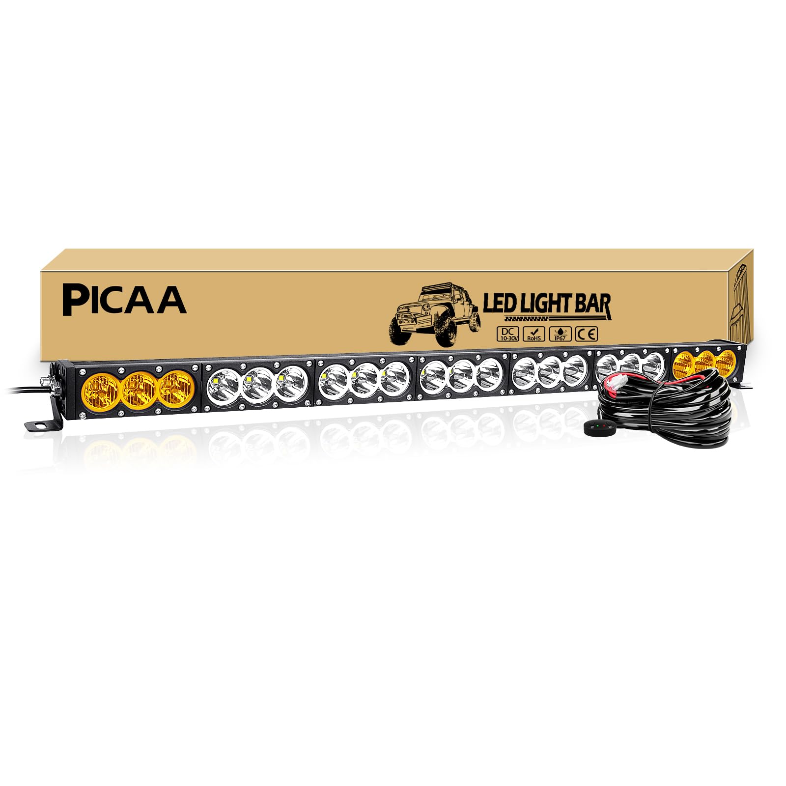 PICAA Listwa świetlna LED 12 V, jednorzędowa 96,5 cm 315 W, smukła wiązka Combo Beam, światła przeciwmgielne, na dach, wodoodporne, do samochodów ciężarowych, traktorów, SUV-ów, ATV, UTV, łodzi,