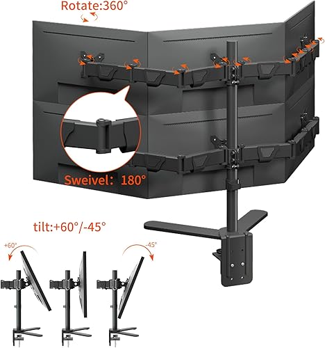 Miniatura 5 de Soporte de escritorio para 6 seis monitores, soporte totalmente ajustable para pantallas de hasta 32 pulgadas, 19.8 libras, capacidad de peso por