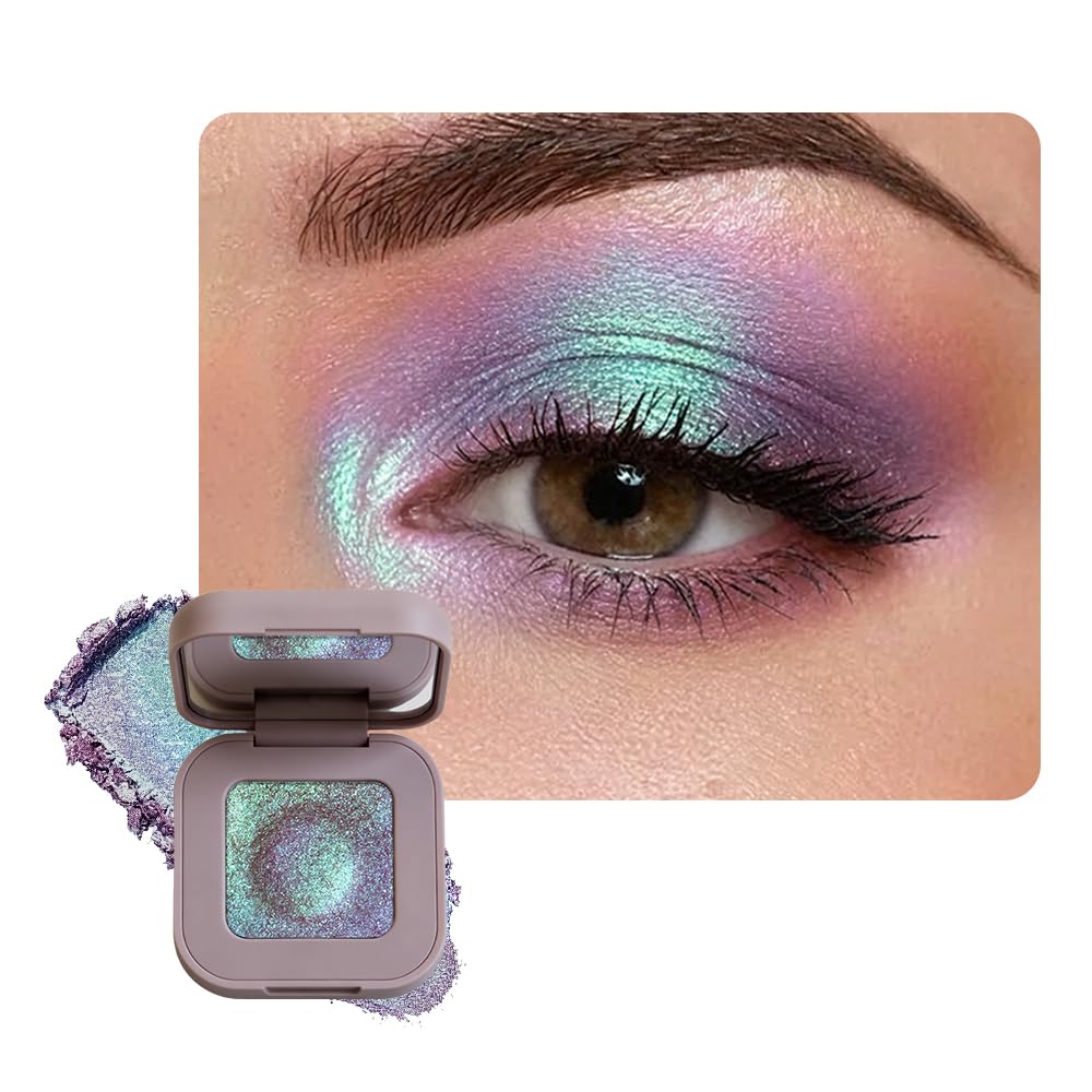 Multichrome Glitter Eyeshadow, Duochrome Shimmer Metallic Eye Shadow, Color Shift Holographic Iridescent Single Eyeshadow, High Pigment Creamy Smooth Waterproof Long Lasting, Sombra de Ojos 02 02# 0.1 Ounce (Pack of 1)