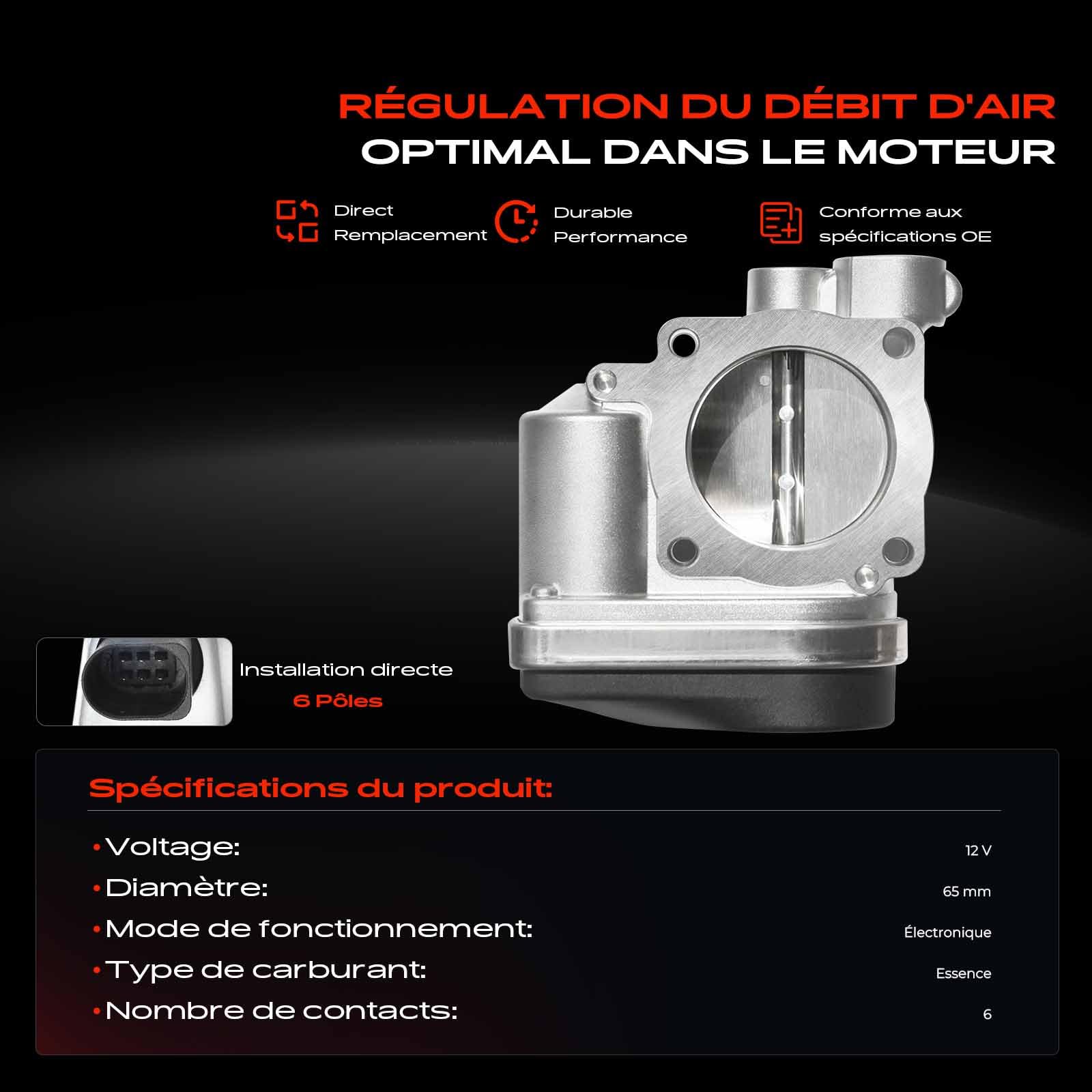 Frankberg Boîtier de papillon Essence Compatible avec A3 Sportback 8PA 2.0L P.a.s.s.a.t 3C2 2.0L O.c.t.a.v.i.a II Break 1Z5 2.0L Golf V 1K1 2.0L P.a.s.s.a.t Variant 3C5 2.0L Remplacer# 06F133062