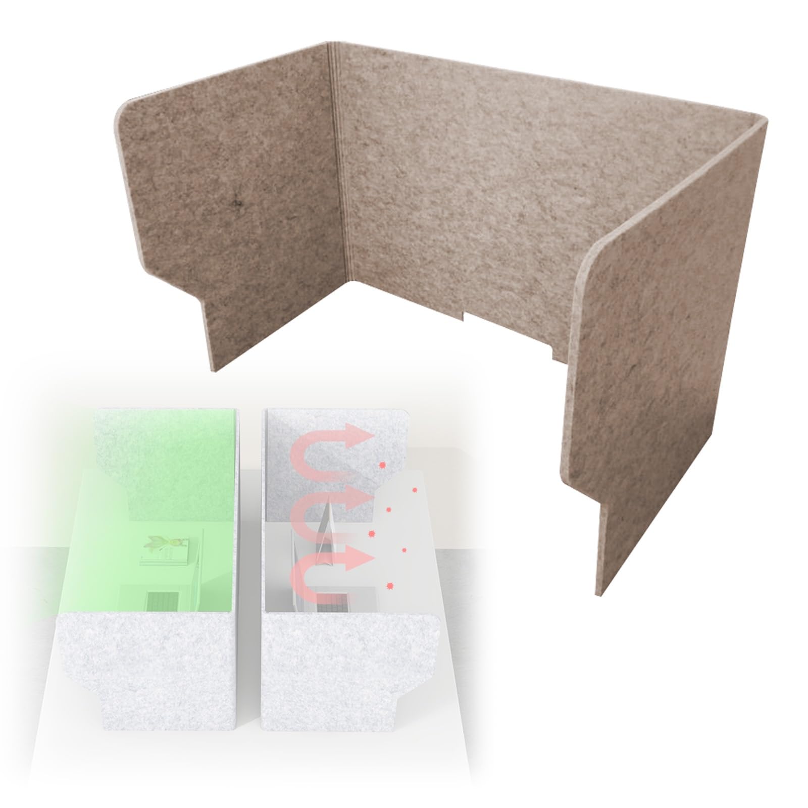 Acoustic Desk Divider Partition Sneeze Guard for Office School Library Café Exam Room - Light Brown 60cm Noise Reduction Workspace Privacy Solution