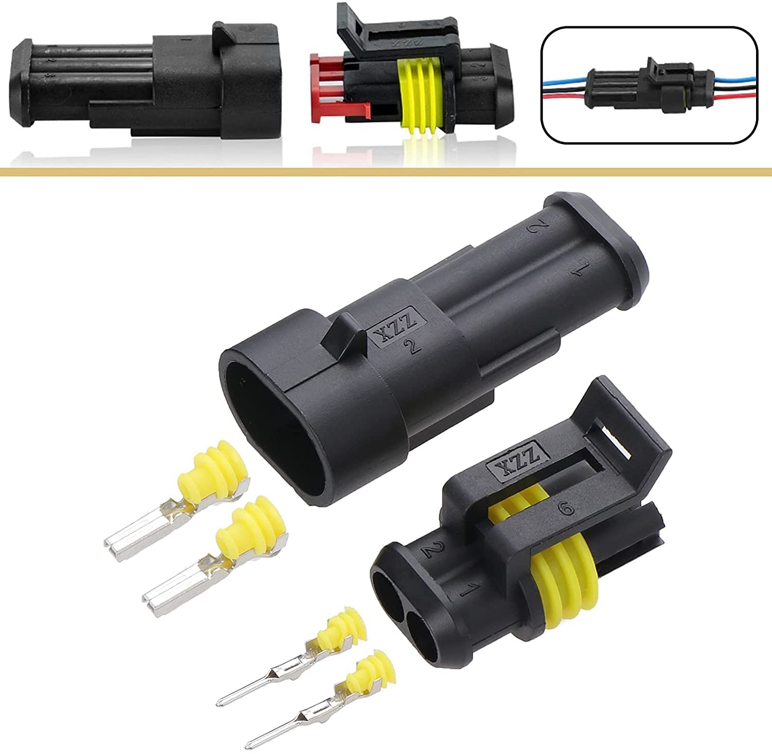 HUAZIZ 2/3/4 Pin Cable Connector Plug, 6 Sets Waterproof Plug Cable - View #6