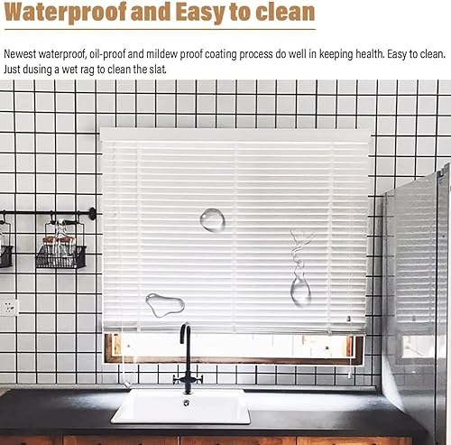 Miniatura 5 de OKUOKA Persianas venecianas opacas para puertas de ventanas listones blancos de 1969in persianas horizontales impermeables para oficina en casa