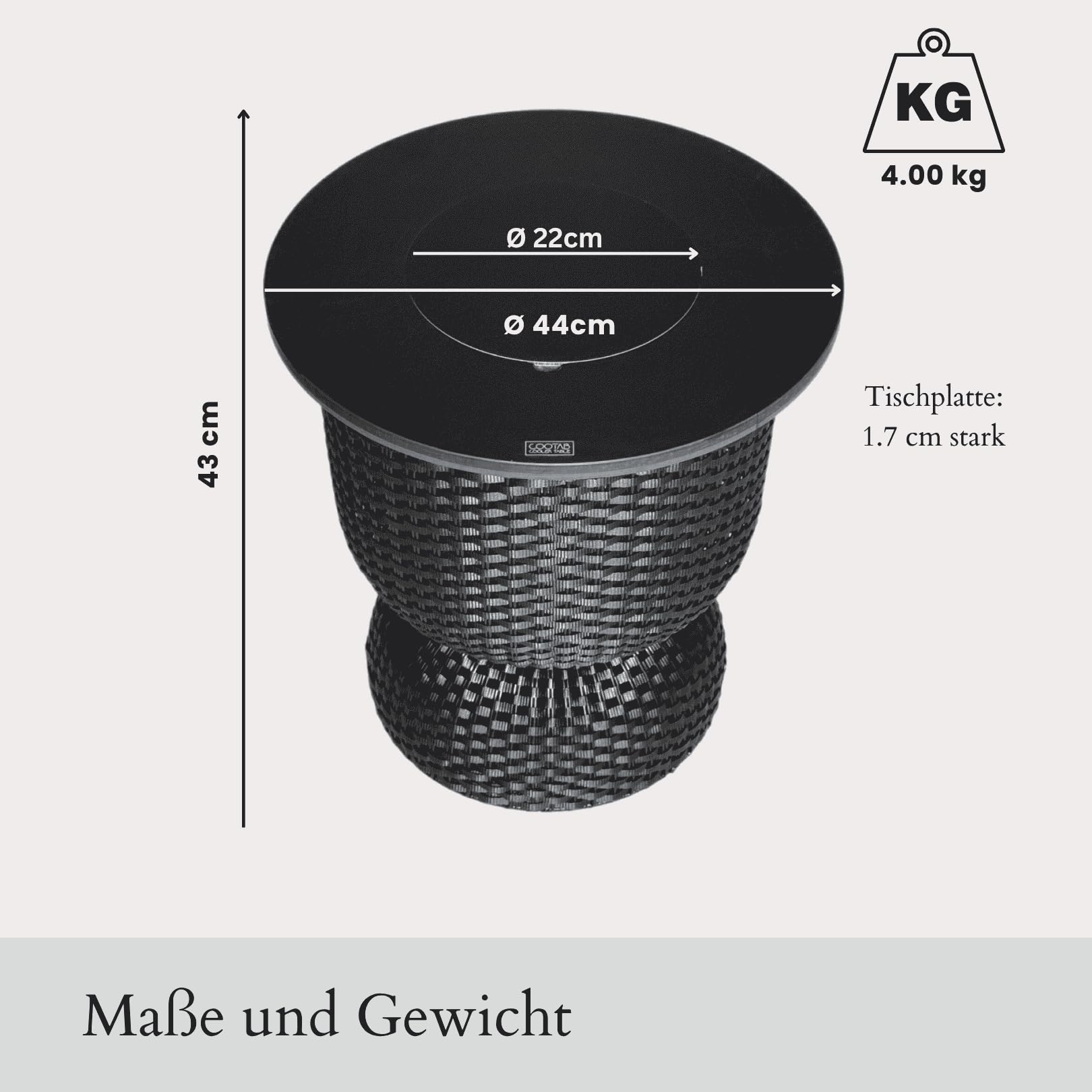 Beistelltisch Paris mit Kühlfunktion & integriertem Edelstahl-Getränkekühler | 2-in-1 Outdoor Loungetisch für Garten & Balkon | wetterfest & UV-beständig | Champagne/schwarz