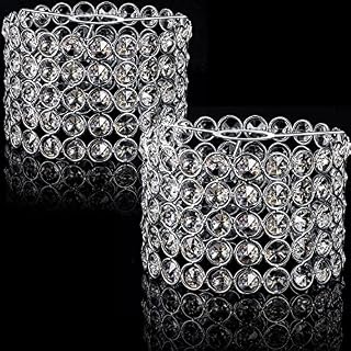 2 Pieces Silver Crystal Lamp Shade Sparkly Ceiling Light Shade Fitting for Living Room, Bedroom and Bathroom, Warm White, 18cm and 20cm (Bulb Not Included)