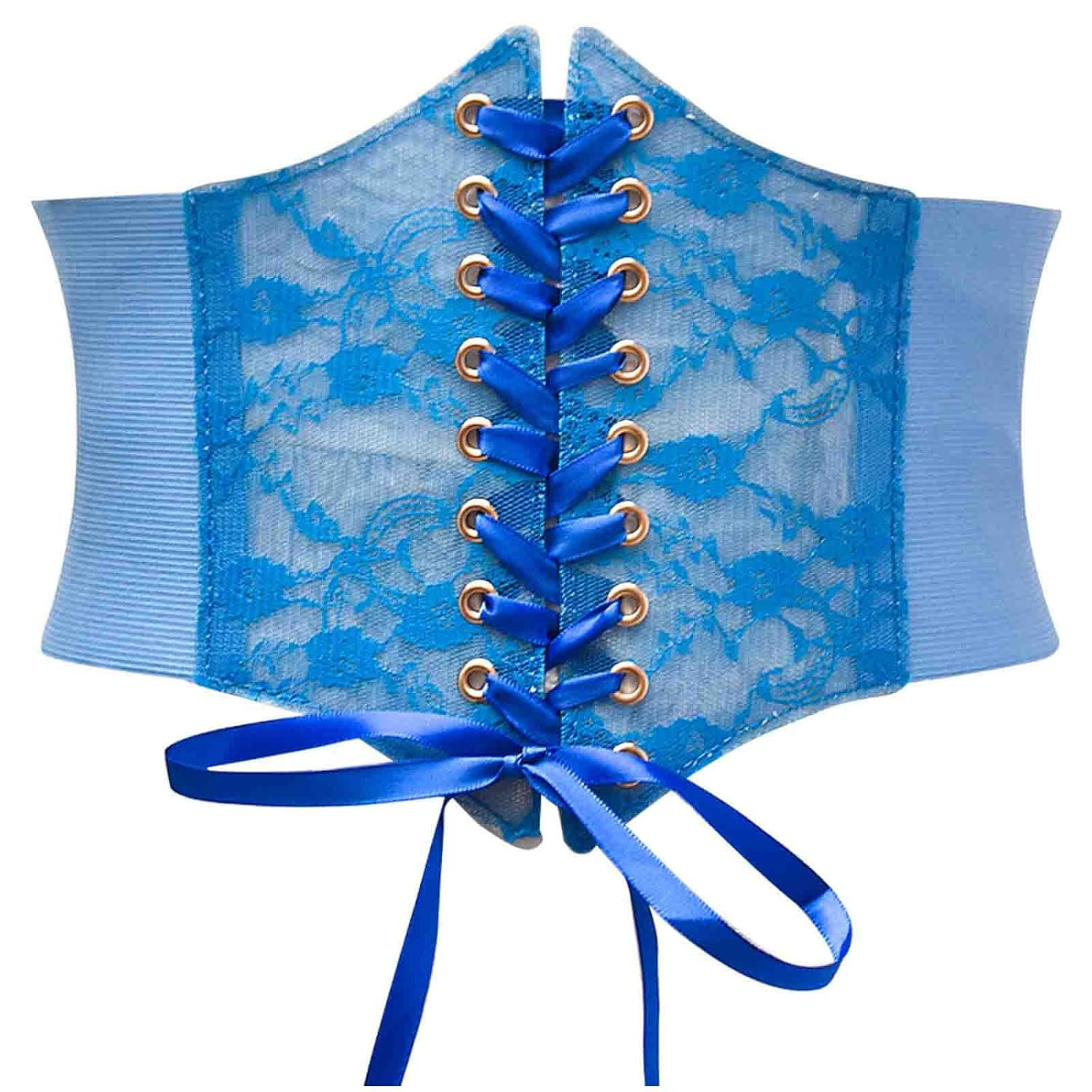 Xiaojmake Lace Corset Bustier Belt for Women Lace-up Elastic Waist Belts Wide Tied Waspie Belt Halloween Party Club