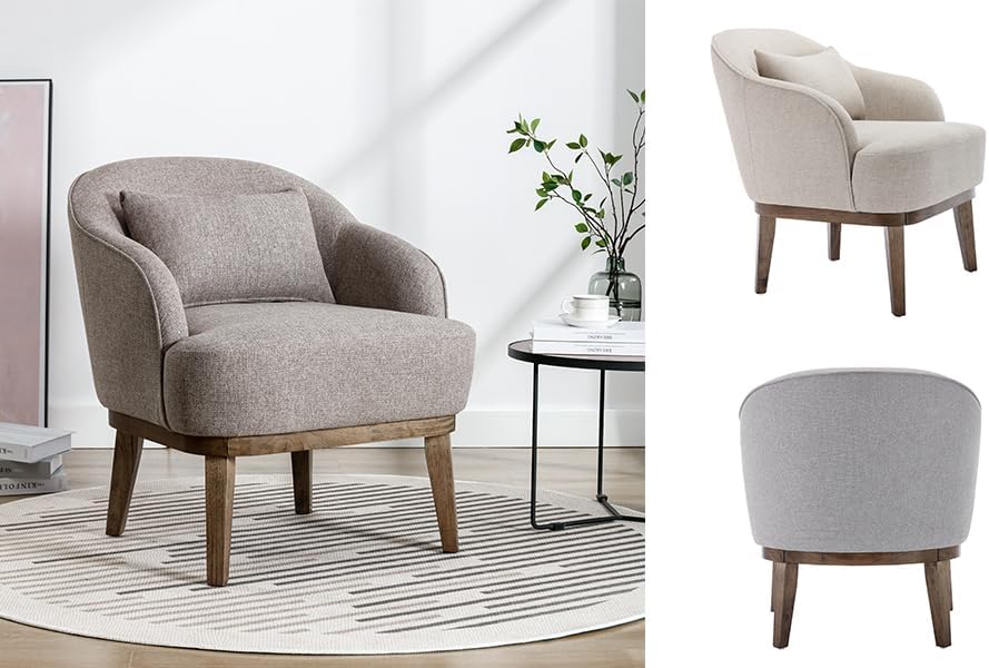 Miniatura 3 de Sillón moderno de mediados de siglo, silla de club de lino, sillón acolchado suave, adecuado para sala de estar, dormitorio, recepción, oficina