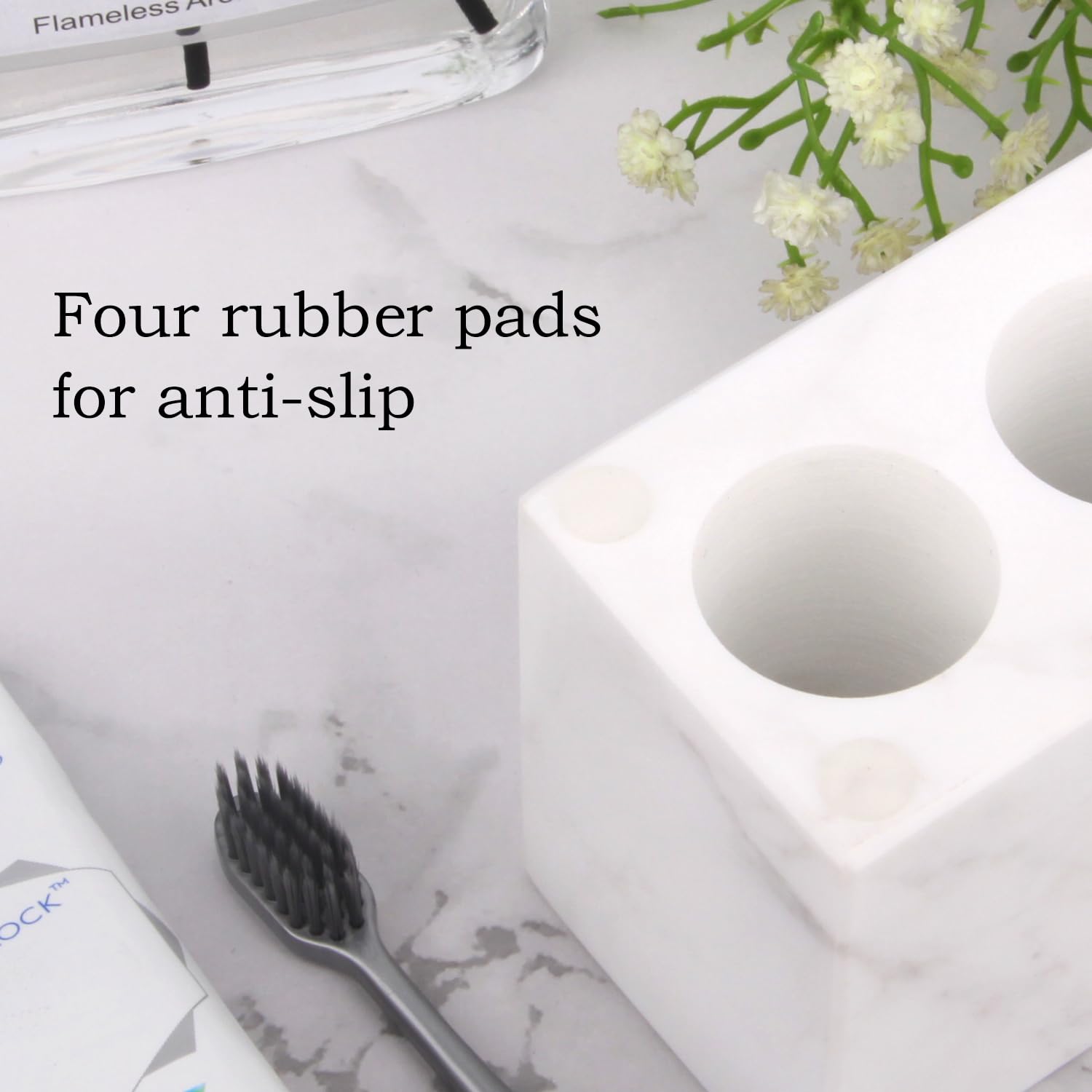 Porta Spazzolini da Denti in Marmo, Jazz Bianco, 3 Scomparti | Naturale, Organizer da Bagno, Portaspazzolini, Spazzolino Elettrico, Penne, Rasoi
