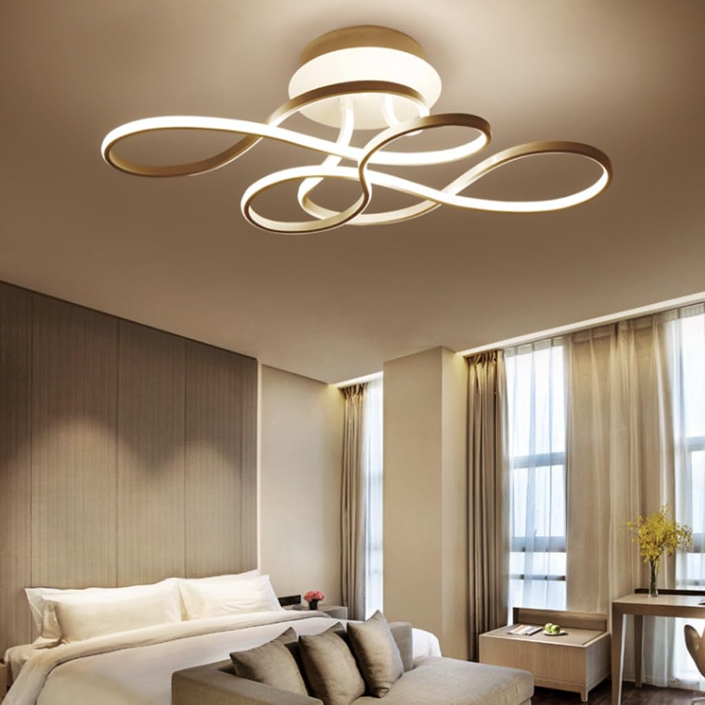 LED Deckenleuchte Moderne Wohnzimmerlampe Kreativität Acryl Kurve Design Deckenlampe Kreis Schlafzimmer Kronleuchter,3000K-6500K Dimmbar Mit Fernbedienung Restaurant Dekoration Leuchtung 70cm
